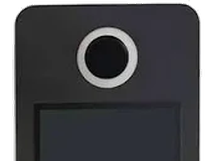 Close-up of the booth's built-in DSLR camera and ring light